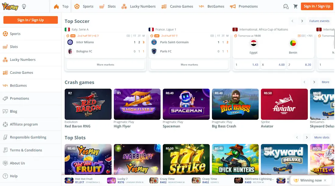 YesPlay Sportsbook and Casino Screenshot